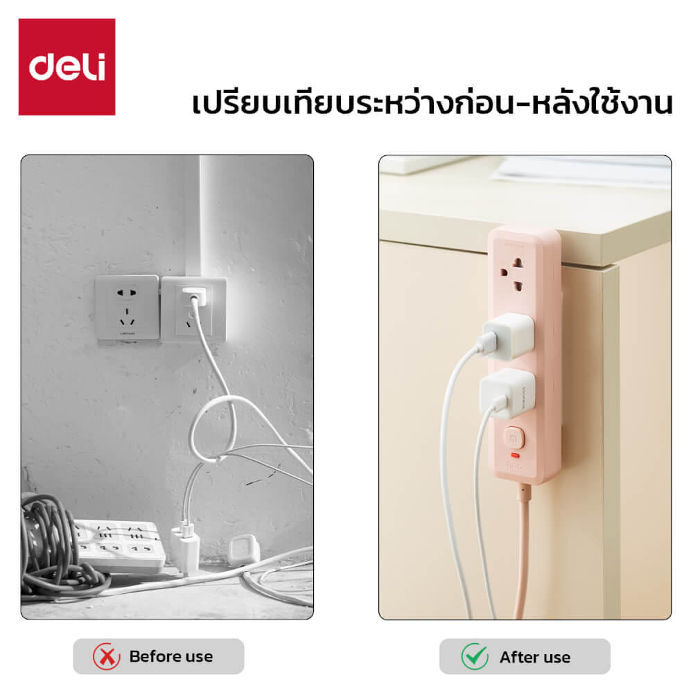 ที่ยึดปลั๊กพ่วง DELI VS6205-WH-01 สีขาว 4X10X0.6 CM